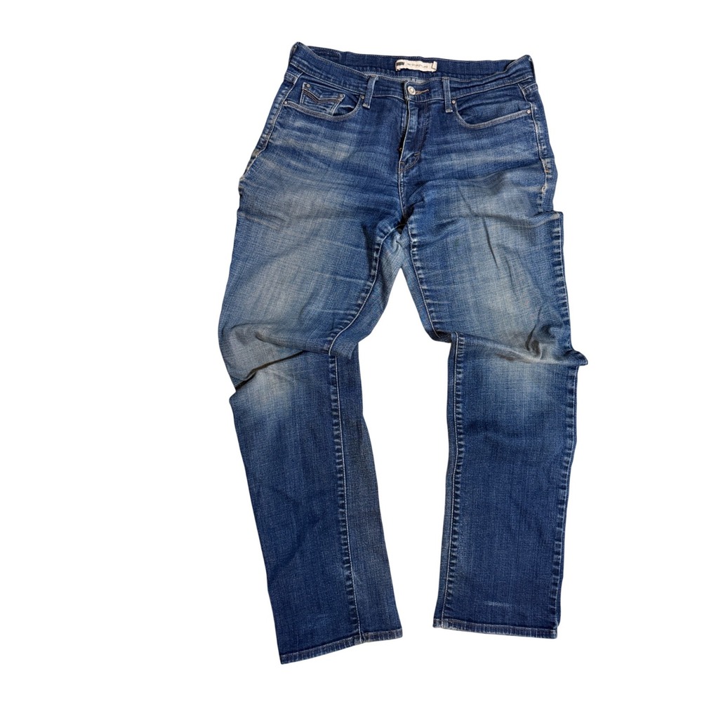 Levis 505 Straight Leg Jeans Womens 8 Blue Denim Flap Pocket Distressed Mid Rise